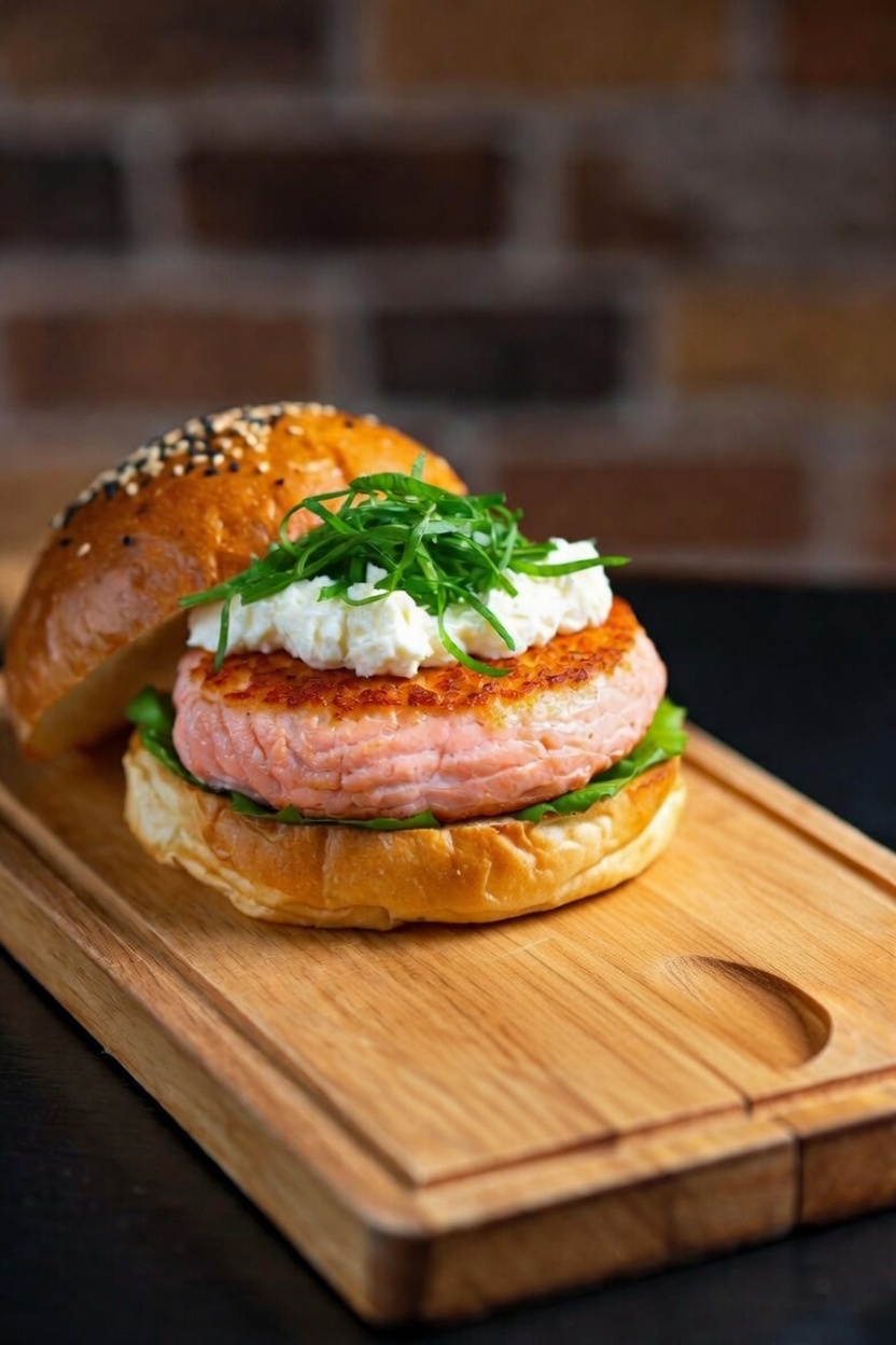 Burger de Salmão com Cream Cheese